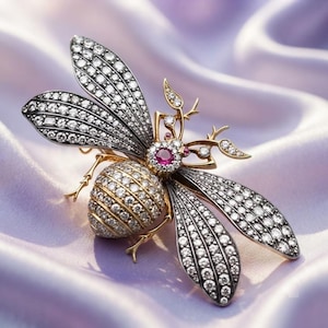 Broche abeille saphir rose en argent sterling 925, plaquée or 14 carats et sertie de diamants, bijou insecte de luxe, cadeau élégant pour elle