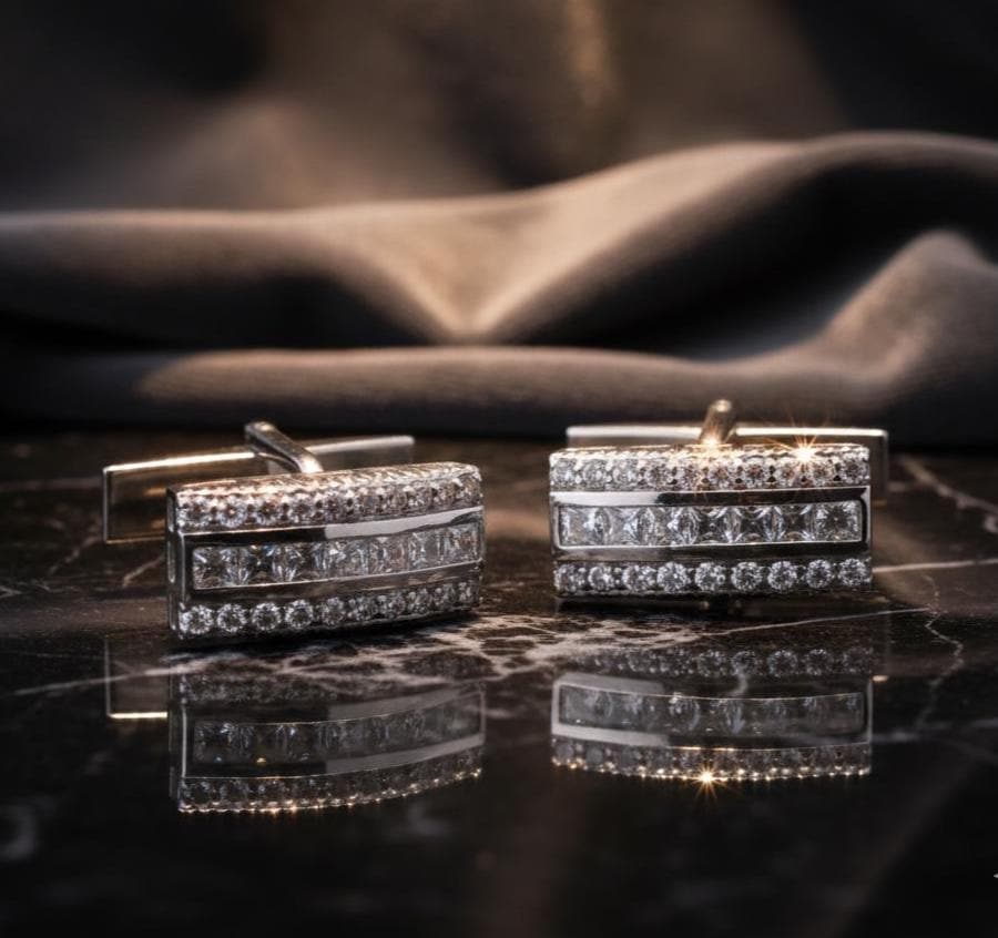 Princess Cut Diamond Cufflinks: 14K Gold Plated Sterling Silver Wedding Jewelry