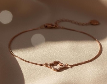 Rose Gold Clover Bracelet, Dainty Minimalist Jewelry, Good Luck Charm Gift for Her