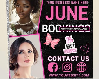 June Booking Flyer,Summer Beauty Flyer,June Book Now,Summer Season Flyer,Nail Flyer Template,Lash Flyer,June Books Open,DFY Canva Template