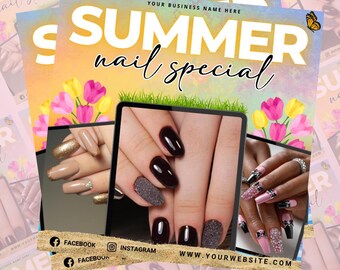 Summer Booking Flyer | Beauty Flyer | Nail Tech Editable Canva Template | Instant Download | Summer Instagram Flyer for Hair, Makeup, Lashes