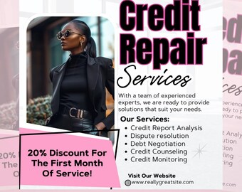 Plantilla de servicios de reparación de crédito, diseño de plantilla de volante DIY, restauración de crédito, volante de especialista en crédito, volante prediseñado de servicios de reparación de crédito