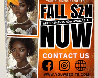 Fall Season Booking Flyer, Fall Szn Sale, September Booking Flyer, Fall Season Lash Nails Braids MUA Autumn Flyer, Fall Wig Install Flyer