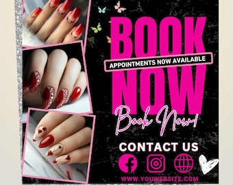 Book Now Flyer,Summer Beauty Flyer,Editable Booking Flyer,Summer Season Flyer,Nail Flyer Template,Lash Flyer,Books Open,DFY Canva Template