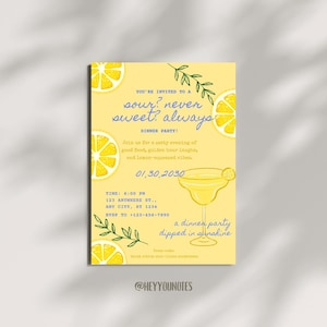 Editable Lemon Dinner Party Invitation – Printable Canva Template – Customizable Invite – Instant Download – Summer Citrus Card