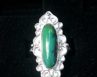 Handcrafted sterling silver featuring beautiful, natural turquoise ladies ring.