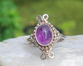 SOLD  Sterling silver boho style ring with amethyst cabochon