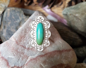 Handcrafted sterling silver boho turquoise ring.