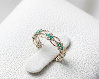 Anello eternity celtico in argento sterling fatto a mano con smeraldo, fede nuziale, regalo di anniversario
