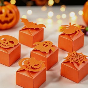 Cajas para dulces de Halloween, cajas para dulces de fiesta de Halloween, decoración para mesa de pasteles, mini cajas para dulces de truco o trato, juego de 12