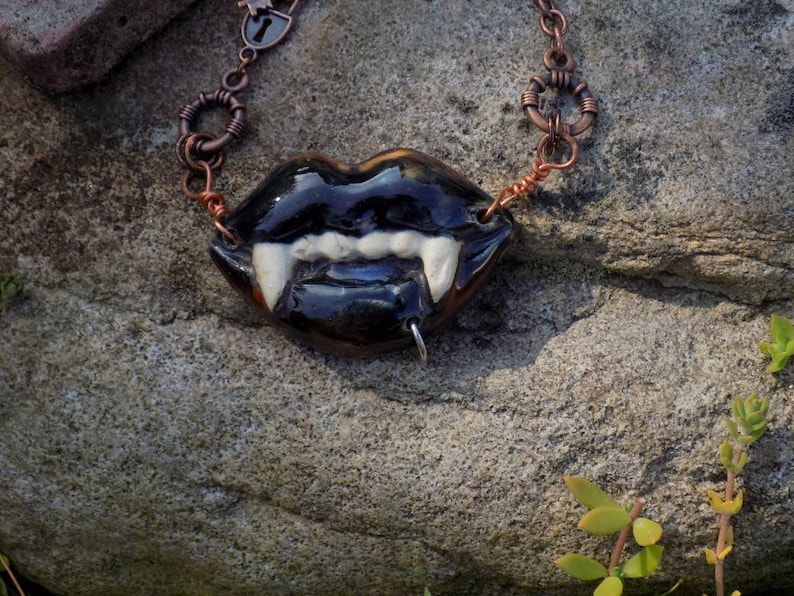Ceramic Vampire Fangs Statement Necklace