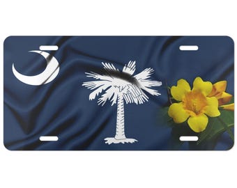 South Carolina Flag & Flower Vanity Plate | SC License Plate Decorative