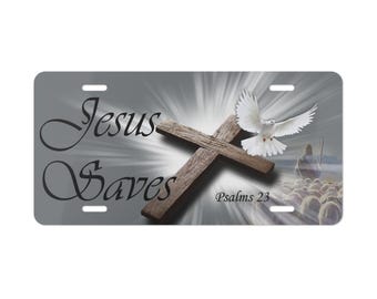 Plaque d'immatriculation chrétienne Jésus sauve, plaque d'immatriculation religieuse, plaque d'immatriculation spirituelle
