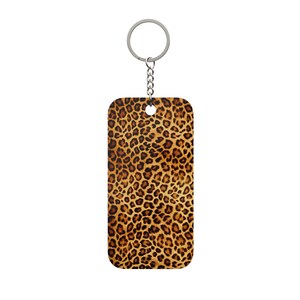 Leopard Print Rectangular Keychain Charm | Double-Sided Animal Pattern