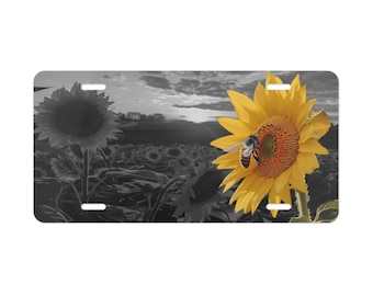 Sunflower and Bee-Custom License Plate, Vanity Plate