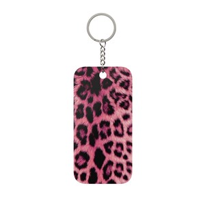 Portachiavi con stampa leopardata rosa