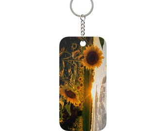 Zonnebloem zonsopgang sleutelhanger bedel | Dubbelzijdige bloemenzonsopgang