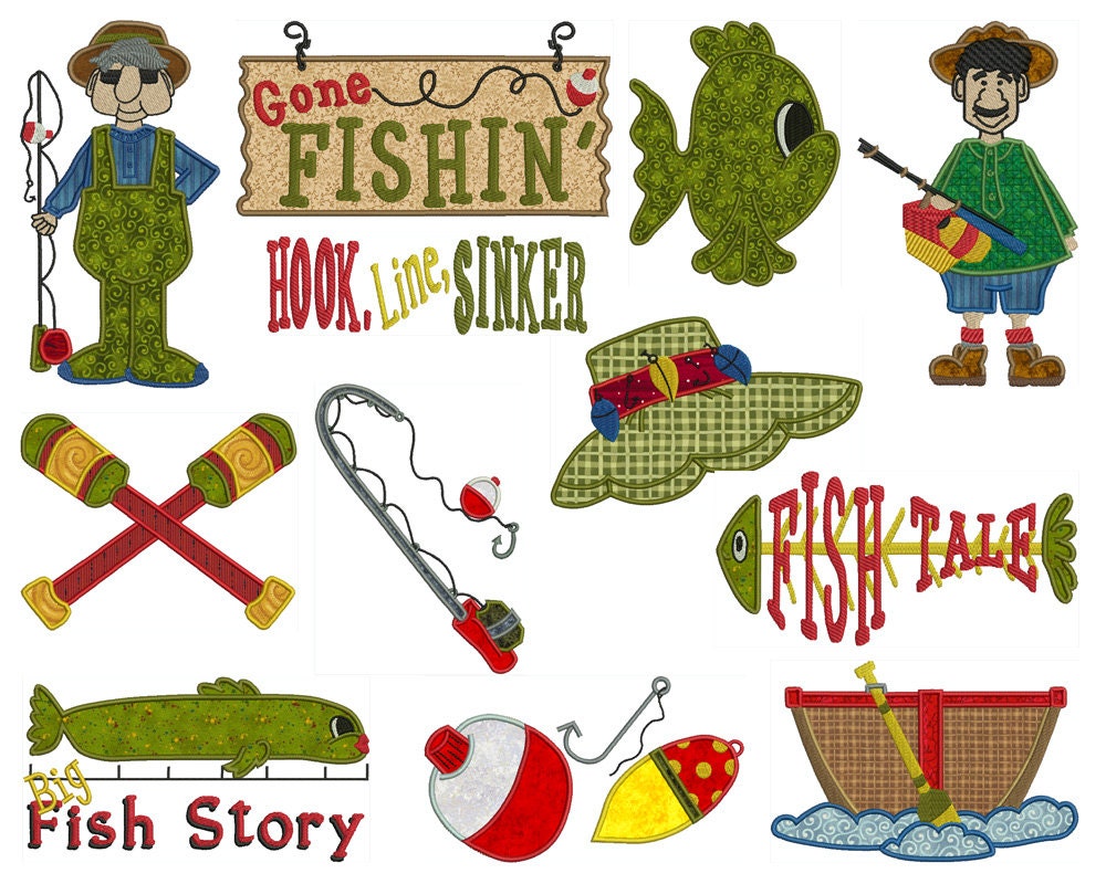 Fishing machine applique embroidery instant digital  etsy Fishing machine applique embroidery instant digital  etsy