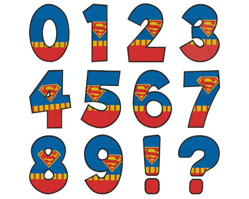 SUPERMAN Numbers Machine Filled Embroidery Instant Digital | Etsy