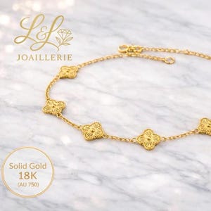 18K Solid Gold Dainty Bracelet | Minimalist Gold Chain Bracelet for Women | Real Gold Fine Jewelry | clover leaf bracelet