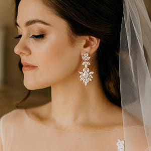 Rose Gold Bridal Earrings: Cubic Zirconia Crystal, Vintage Style, Wedding jewelry
