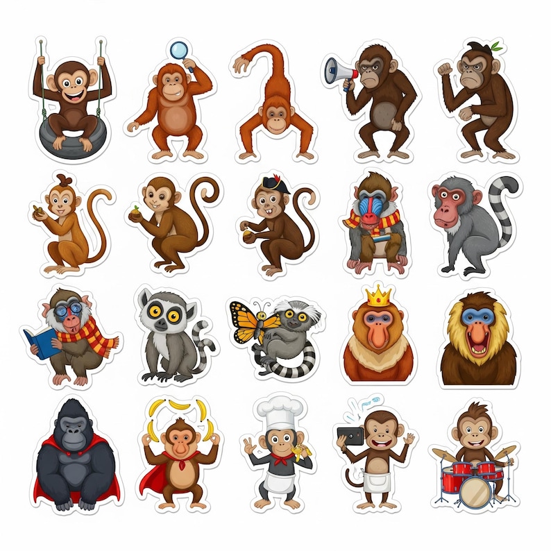 Playful Monkey Stickers Pack for Kids, Journal & Laptop | Cute Zoo ...