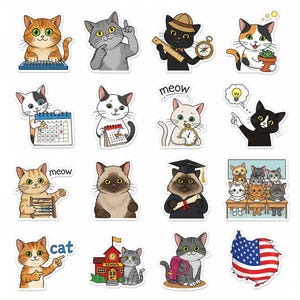 Cute Cat Stickers Pack for Laptop, Water Bottle | Planner | Funny & Kawaii Cat Mom Vinyl Decals | Waterproof and Removable