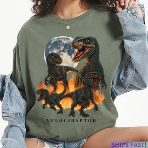 Velociraptor Dinosaur Vintage 90s Style Graphic Shirt, Dinosaur Graphic Y2k Grunge Tee, Retro Raptor Jurassic Aesthetic Sweatshirt, Gift for