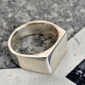 Anillo de sello rectangular de plata de ley 925, anillo de sello de plata para hombre, anillo de sello de cúpula de acero inoxidable, anillo sencillo para hombre, regalo para él