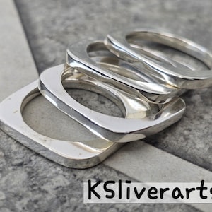Minimalist Square 925 Sterling Silver Geometric Ring Set of 4, Square Band Ring, Geometric Square Ring, Stacking Ring Simple Square Ring
