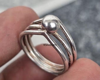 Sterling Silver Ball Ring, Contemporary Geometric Style