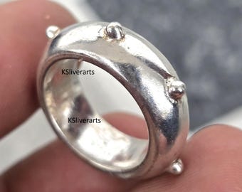 スターリングシルバーのシガーバンドリング、チャンキードーム 