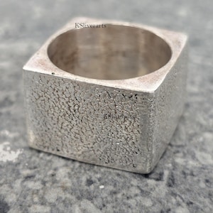 925 Sterling Silver Square Band Ring Geometric Cube Ring Square Handmade Band Ring, Minimalist Ring, Statement Silver Ring