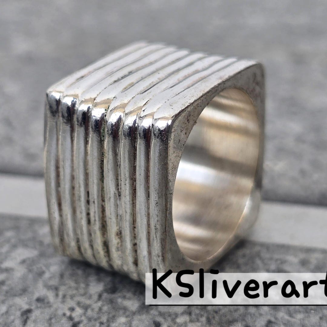Handmade Sterling Silver Square Ring, Chunky Geometric Band - Etsy