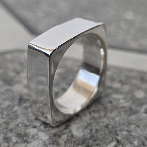 925 Sterling Silver Signet Ring Men Chunky Square Ring, Wide Band Geometric Ring, Solid Silver Pinky Ring, Nut Bolt Ring, Minimalist Ring