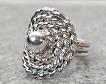 Sterling Silver Ball Ring, Modern Geometric Statement