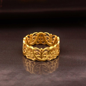 Filigree Gold Band Ring | Boho Lace Pattern Ring | Vintage Style Gold Ring for Women | Elegant Gift Jewelry