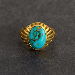 Turquoise Statement Ring – Handmade Brass Jewelry – Adjustable Boho Ring – December Birthstone Gift – Natural Gemstone Ring.