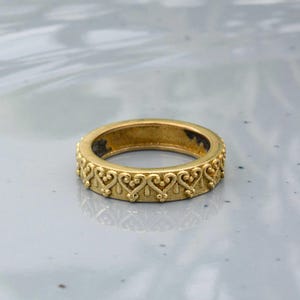 Gold Heart Pattern Brass Ring, Vintage Brass Ring, Eternity Ring, Handmade Love Ring, Statement Ring, Heart Ring, Gift for Her, Women Ring