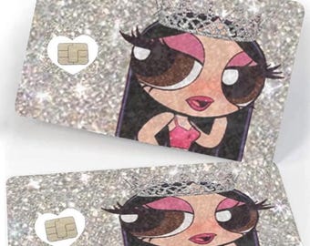 Ultra błyszcząca skórka karty kredytowej, różowa dziewczyna z kreskówki