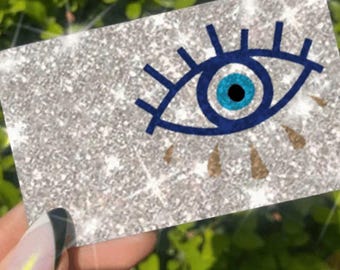 Evil Eye Card Skin, Glitter Sticker, Reflective Credit Debit Cover