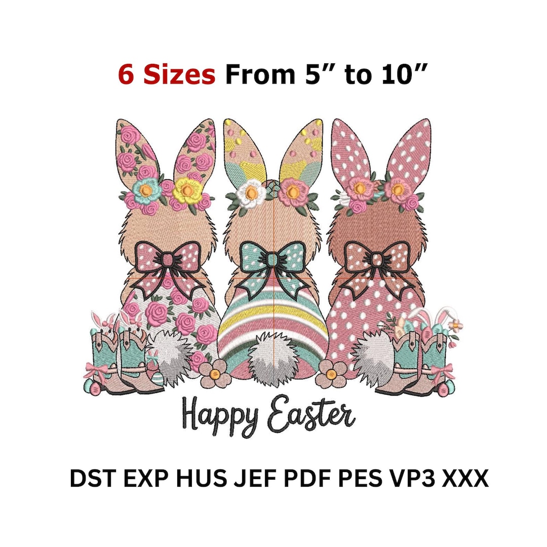 Happy Easter Bunny Trio Embroidery Design, Spring Holiday Machine ...