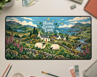 Tappetino da scrivania irlandese, tappetino per mouse con trifoglio in stile cottagecore, decorazione per ufficio verde smeraldo