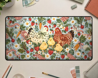 Tappetino da scrivania con gallina, tappetino per mouse in stile cottagecore, simpatica decorazione da scrivania con gallina e fragola