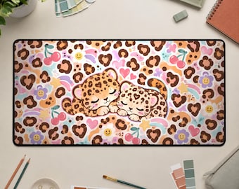 Tappetino da scrivania leopardato, tappetino per mouse con stampa animalier kawaii, decorazione colorata per ufficio in stile kidcore