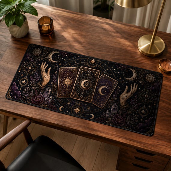 Tarot Desk Mat, Celestial Altar Extended Mouse Pad, Witchy Moon Tarot Desk Pad