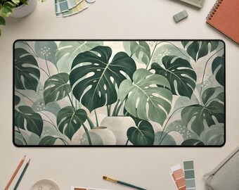 Tappetino da scrivania Monstera Mint, tappetino per mouse botanico verde, decorazione per ufficio con piante giapponesi