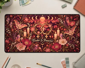 Tappetino da scrivania lesbico, tappetino per mouse con tema orgoglio stregonesco, decorazione per ufficio con motivi botanici al tramonto