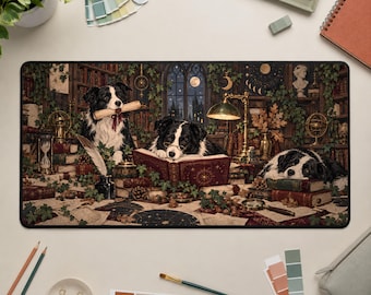 Tappetino da scrivania con motivo Border Collie, tappetino per mouse in stile Dark Academia, decorazione per ufficio per amanti dei cani.