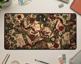 Tappetino per scrivania da avvocato, tappetino per mouse in stile accademico scuro, decorazione per l'ufficio di uno studente di giurisprudenza.